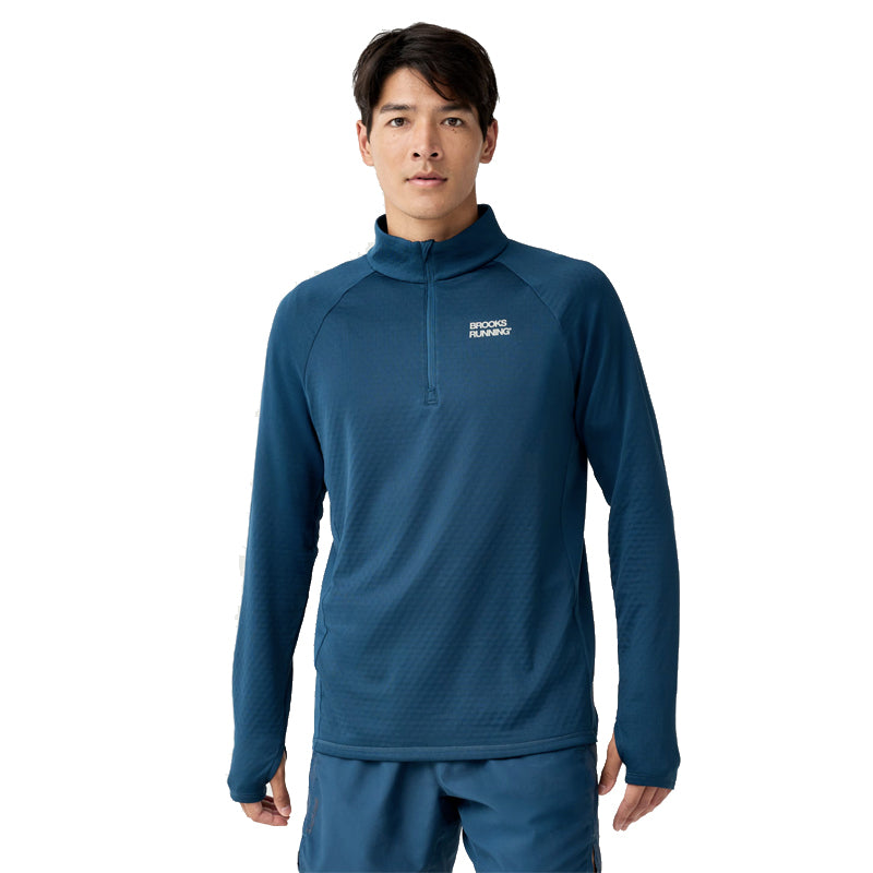 Brooks Run Thermal Reflective Half Zip Men's Running Top - Indigo/Reflective