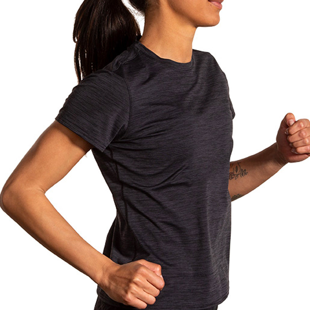 Brooks Luxe Short Sleeve Women's Running Tee - Htr Deep Black
