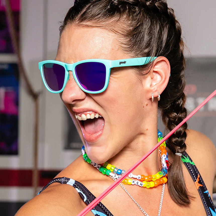 Goodr Electric Dinotopia Carnival Sunglasses - Teal/Purple