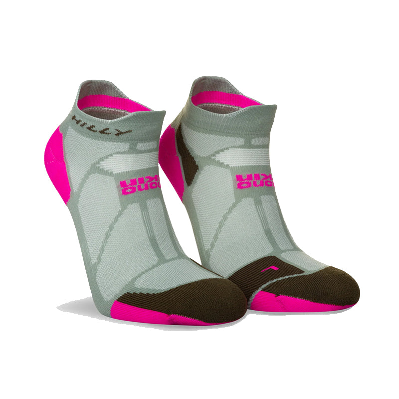 Hilly Marathon Fresh Socklet Running Sock - Sage/Fluo Pink