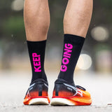 Sporcks Keep Going Black Crew Running Sock   - Black/Purple
