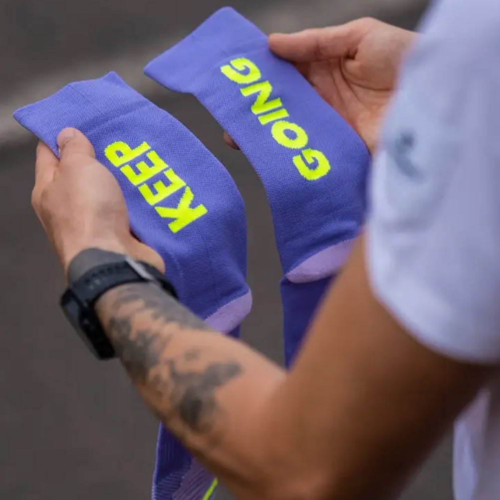 Sporcks Keep Going Purple Crew Running Sock - Purple/Neon
