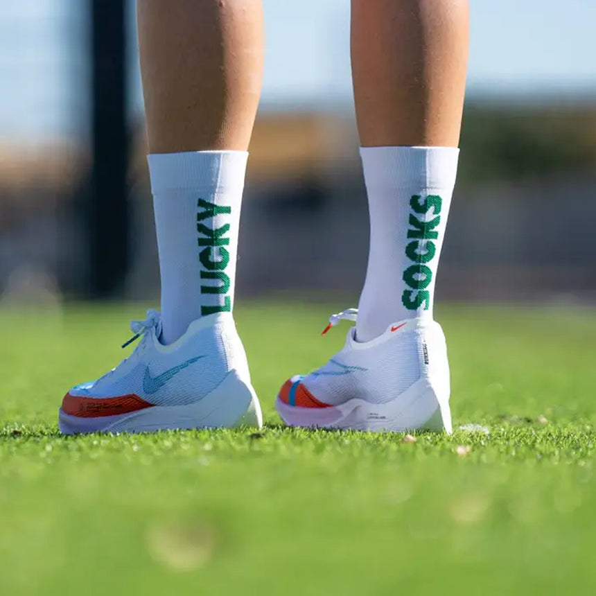 Sporcks Lucky White Crew Running Sock- White/Green