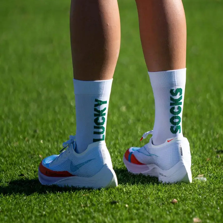 Sporcks Lucky White Crew Running Sock- White/Green