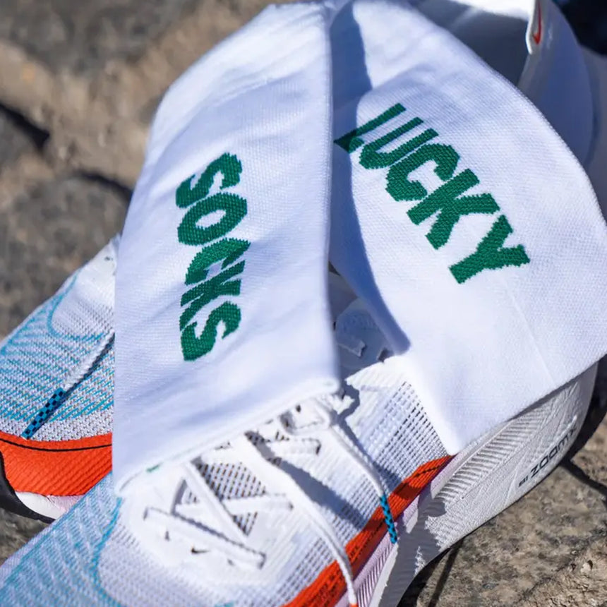Sporcks Lucky White Crew Running Sock- White/Green