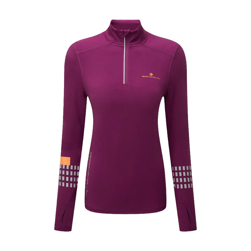 Ronhill Tech Afterhours Halfzip Long Sleeve Women's Running Top - Grape/Mango/Reflective