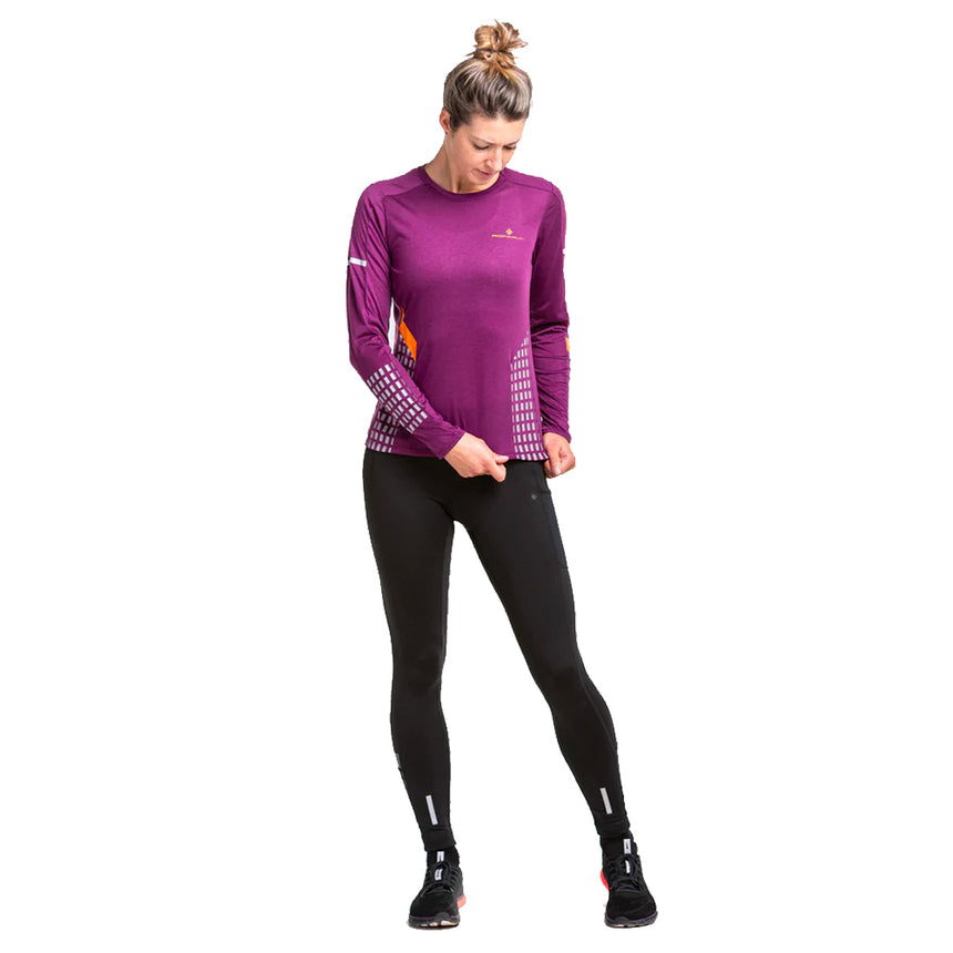 Ronhill Tech Afterhours Long Sleeve Women's Running Tee - Grape/Mango/Reflective