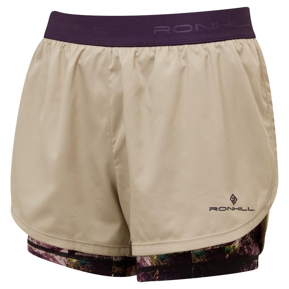 Ronhill Life Twin Women's Running Short - Latte/Nightshade Mountain