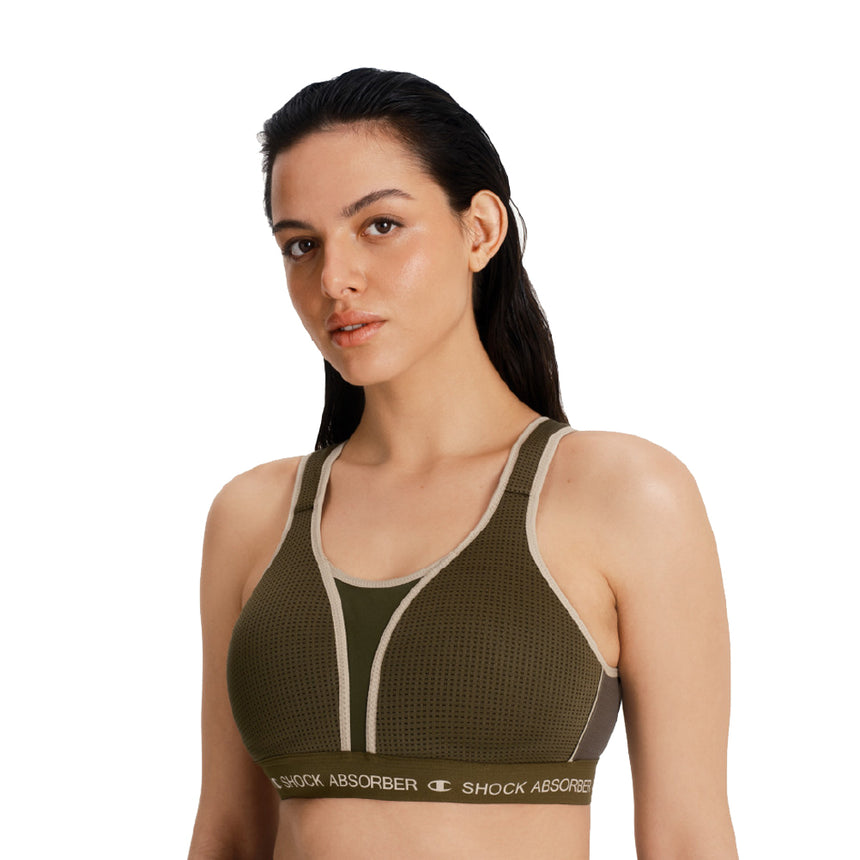 SA Champion Ultimate Sports Padded Bra Olive Model Front Close2