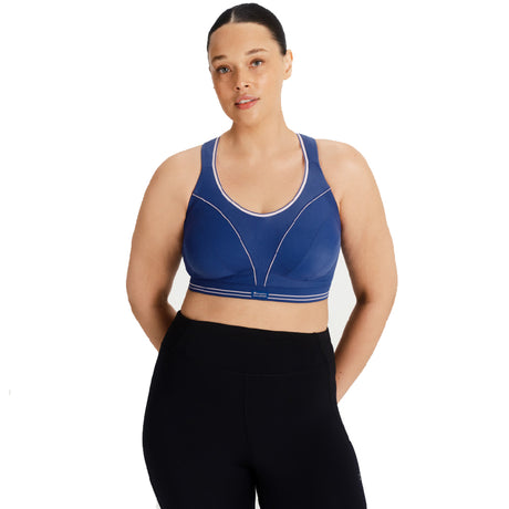 SA Ultimate Run Sports Bra Deep Colbalt Blue Model front2