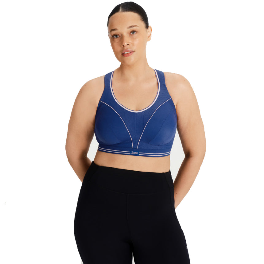 SA Ultimate Run Sports Bra Deep Colbalt Blue Model front2