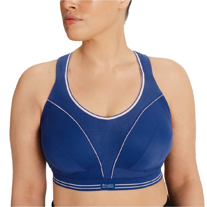 SA Ultimate run Sports Bra Deep Colbalt Blue Model front Close2