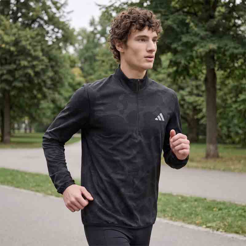 Adidas Own adi365 Half Zip Long Sleeve Men's Running Top - Black/Grey Five