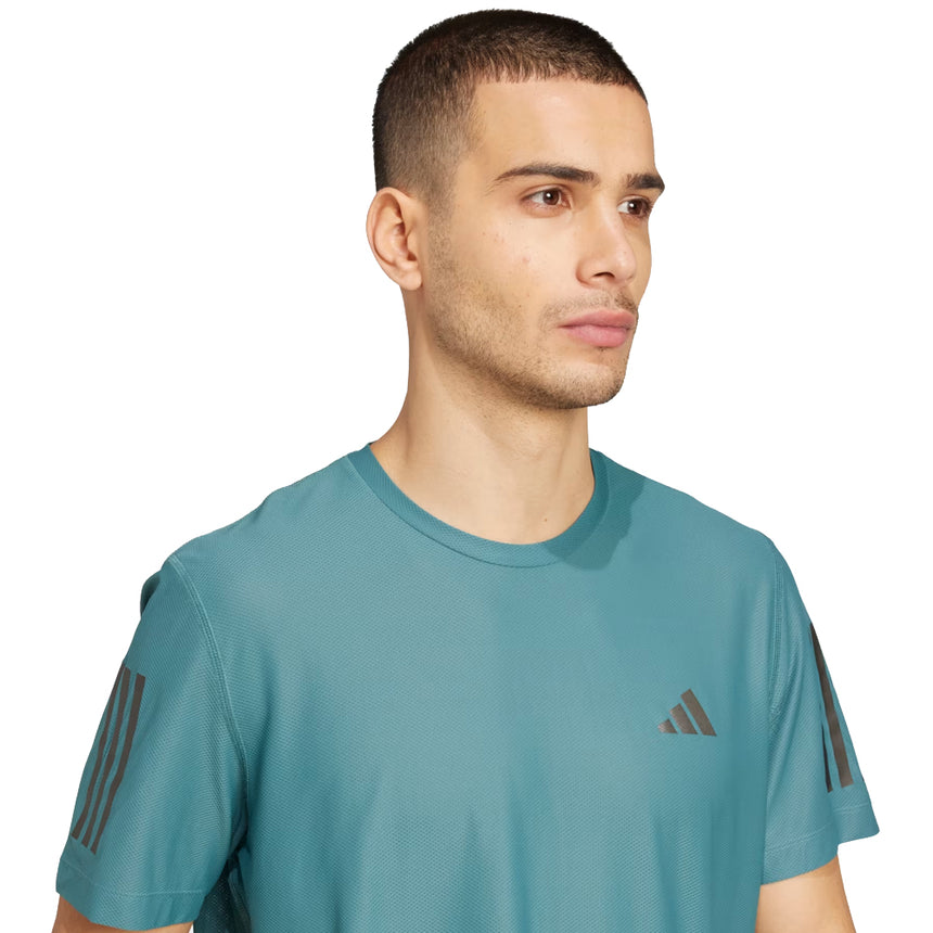 adidas Own The Run 3 Stripes Short Sleeve Men's Running Tee - Preloved Teal