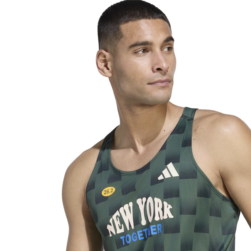 Adidas Adizero New York Men's Running Singlet - Collegiate Green/Aurora Ivy