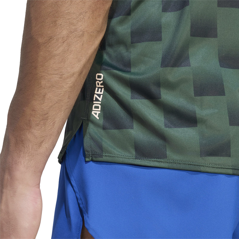 Adidas Adizero New York Men's Running Singlet - Collegiate Green/Aurora Ivy