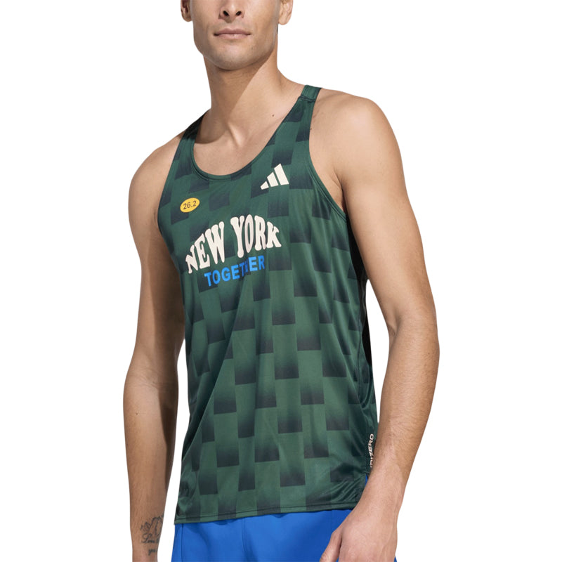 Adidas Adizero New York Men's Running Singlet - Collegiate Green/Aurora Ivy