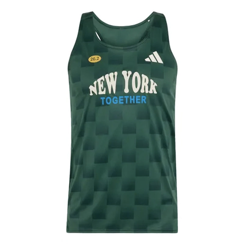 Adidas Adizero New York Men's Running Singlet - Collegiate Green/Aurora Ivy