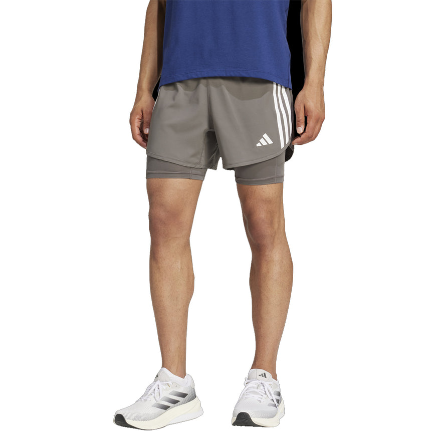 Adidas Own The Run 3 Stripes 2in1 Men's Running Short - Charcoal