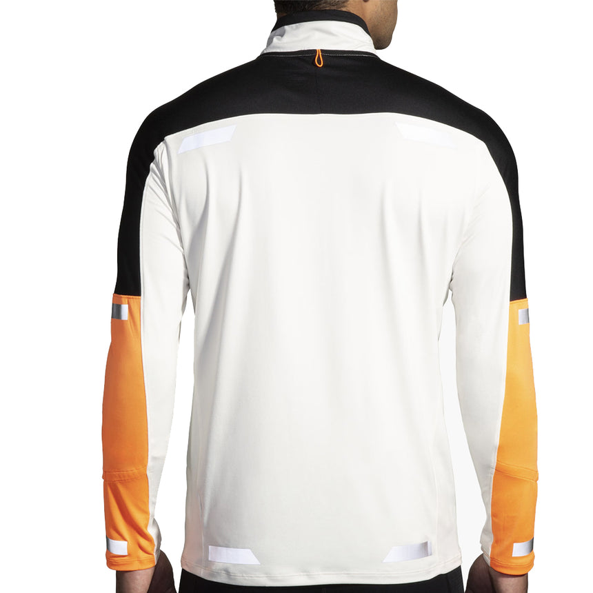 Brooks Run Visible 2.0 Half Zip Men's Running Top - Ecru/Fluoro Flash/Black