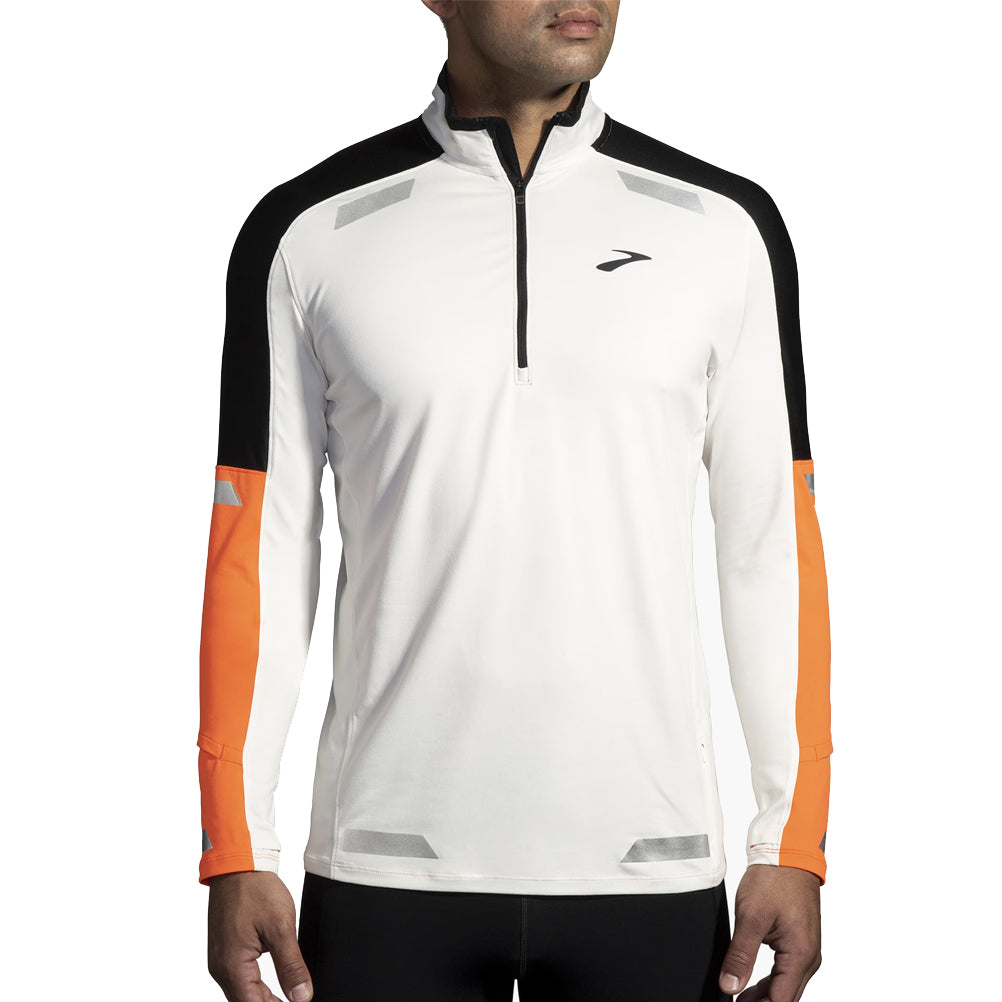 Brooks Run Visible 2.0 Half Zip Men's Running Top - Ecru/Fluoro Flash/Black