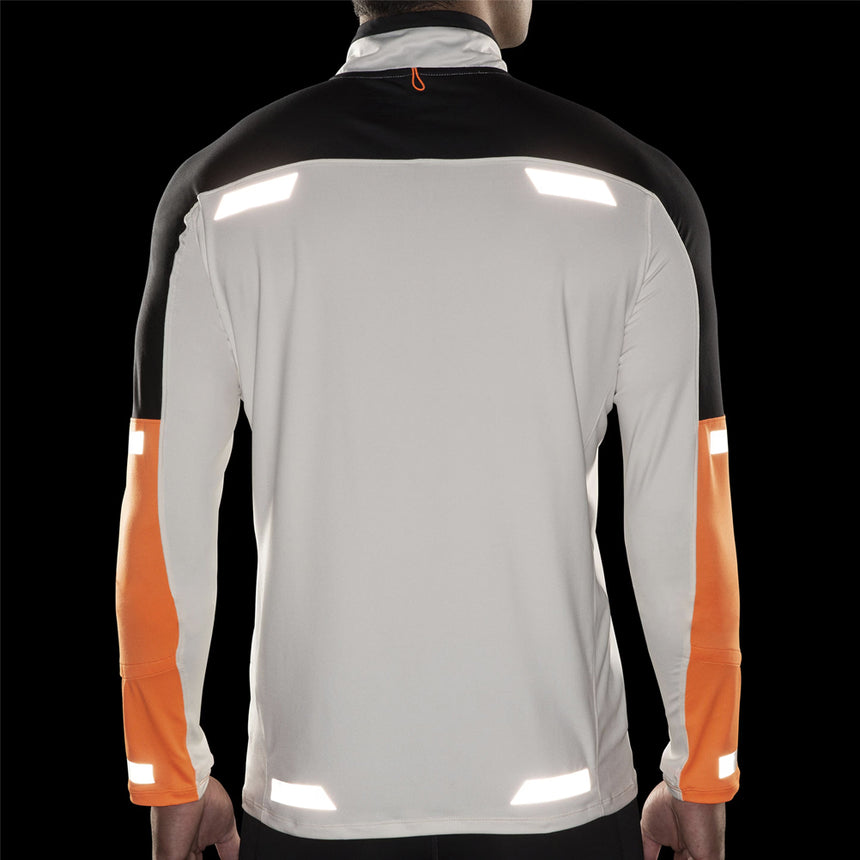 Brooks Run Visible 2.0 Half Zip Men's Running Top - Ecru/Fluoro Flash/Black