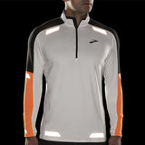 Brooks Run Visible 2.0 Half Zip Men's Running Top - Ecru/Fluoro Flash/Black