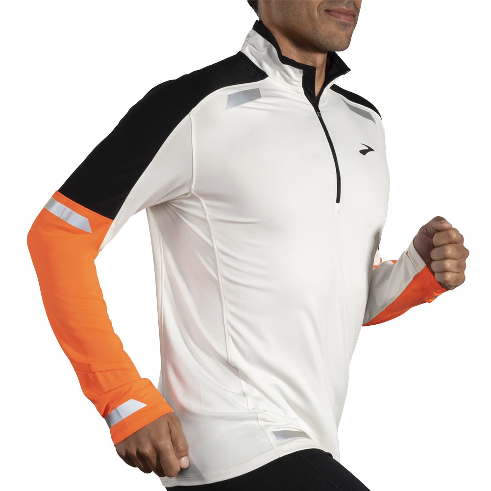 Brooks Run Visible 2.0 Half Zip Men's Running Top - Ecru/Fluoro Flash/Black