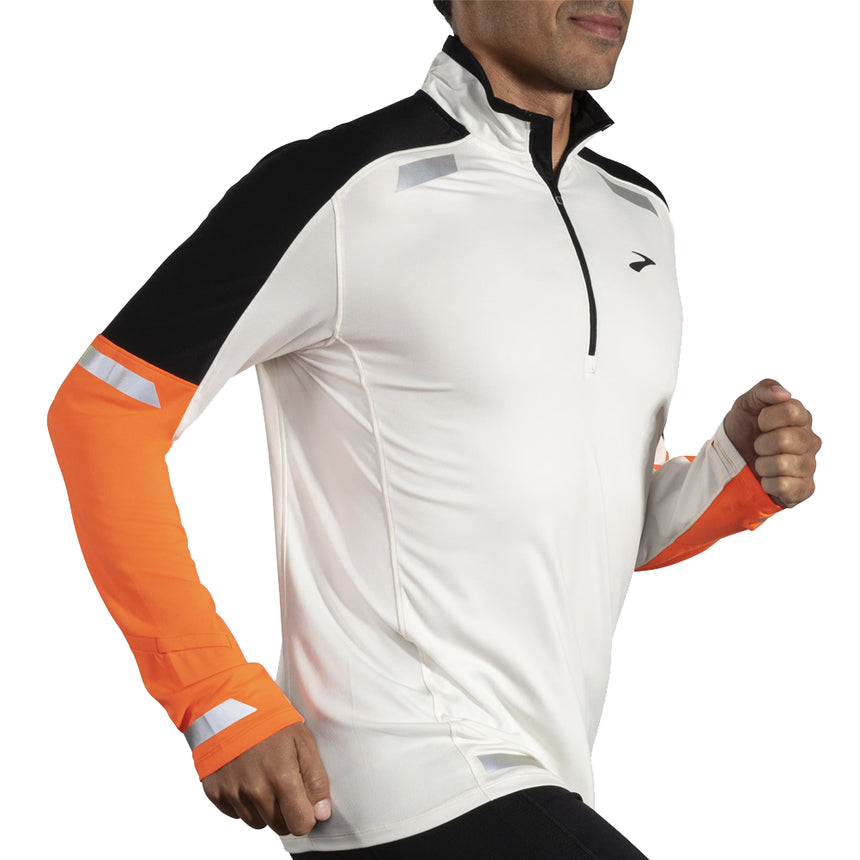Brooks Run Visible 2.0 Half Zip Men's Running Top - Ecru/Fluoro Flash/Black