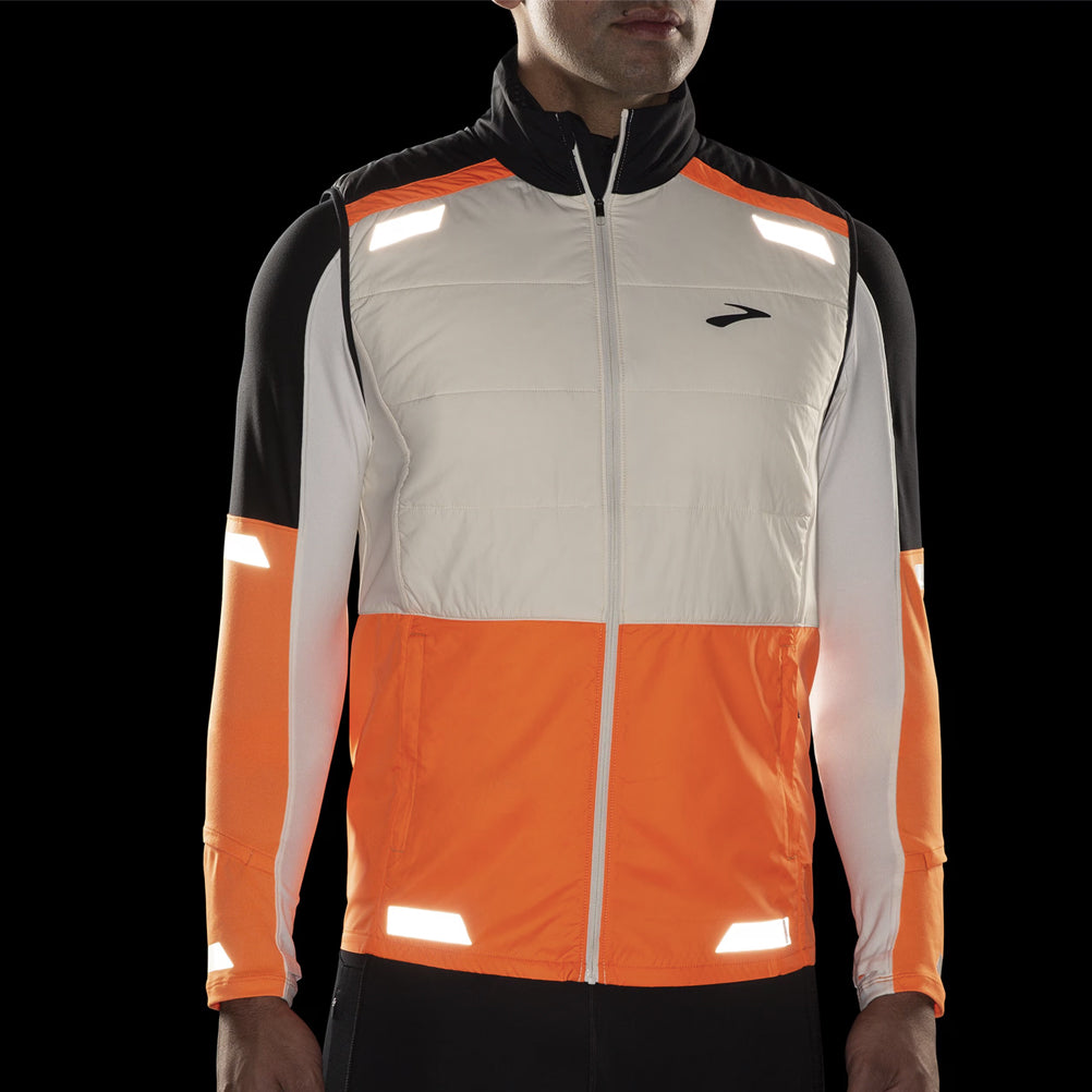 Brooks Run Visible 2.0 Insulated Men's Running Vest - Ecru/Fluoro Flash/Black