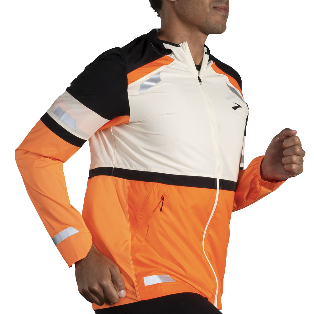 Brooks Run Visible 2.0 Men's Running Jacket - Ecru/Fluoro Flash/Black