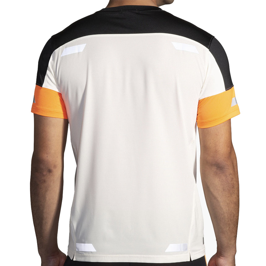 Brooks Run Visible 2.0 Short Sleeve Men's Running Tee - Ecru/Fluoro Flash/Black