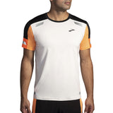 Brooks Run Visible 2.0 Short Sleeve Men's Running Tee - Ecru/Fluoro Flash/Black