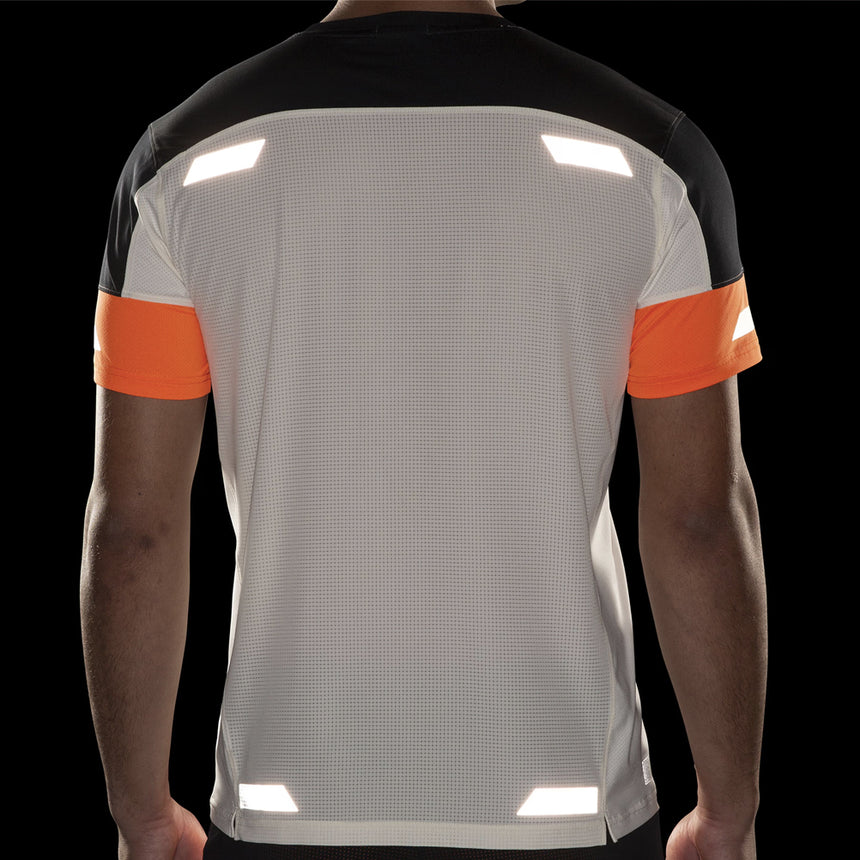 Brooks Run Visible 2.0 Short Sleeve Men's Running Tee - Ecru/Fluoro Flash/Black