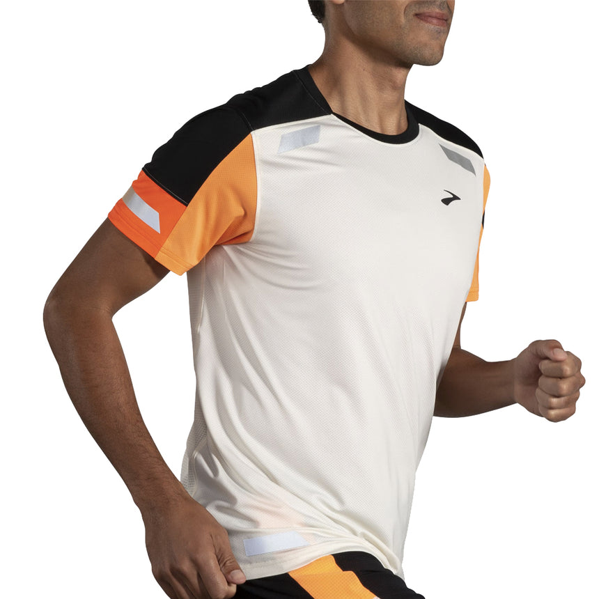 Brooks Run Visible 2.0 Short Sleeve Men's Running Tee - Ecru/Fluoro Flash/Black