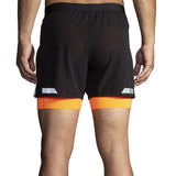 Brooks Run Visible 2.0 5inch 2in1 Men's Running Short - Black/Ecru/Fluoro Flash