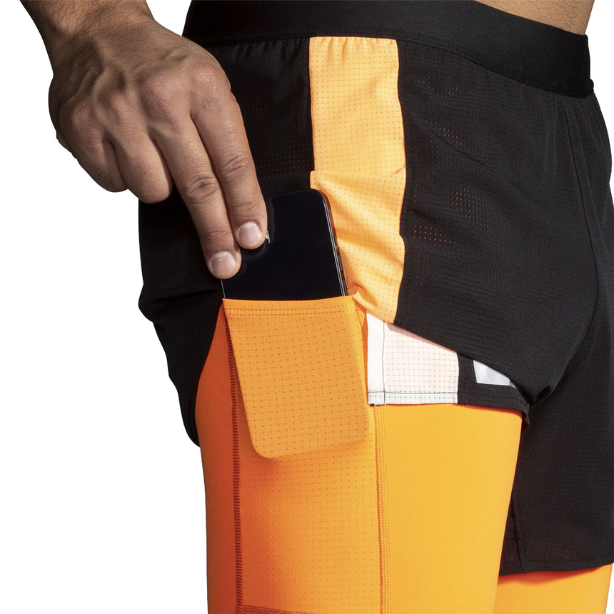 Brooks Run Visible 2.0 5inch 2in1 Men's Running Short - Black/Ecru/Fluoro Flash