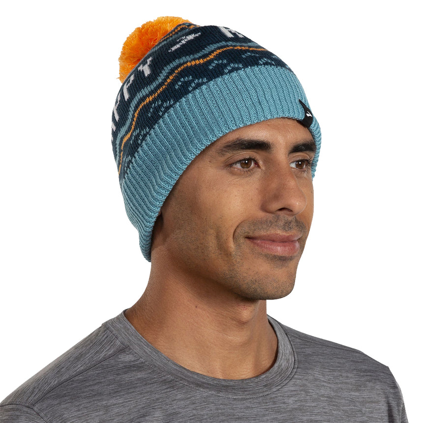 Brooks Heritage Pom Beanie - Storm Blue Run Happy