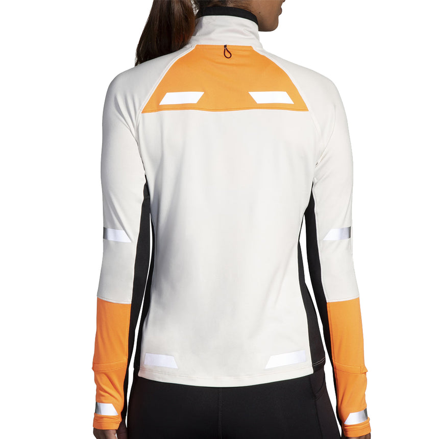 Brooks Run Visible 2.0 Half Zip Women's Running Top - Ecru/Fluoro Flash/Black