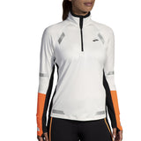 Brooks Run Visible 2.0 Half Zip Women's Running Top - Ecru/Fluoro Flash/Black