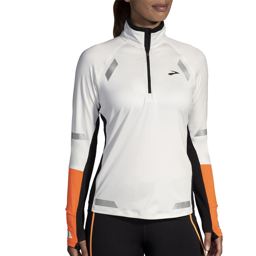 Brooks Run Visible 2.0 Half Zip Women's Running Top - Ecru/Fluoro Flash/Black