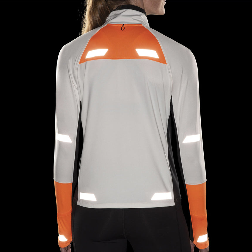 Brooks Run Visible 2.0 Half Zip Women's Running Top - Ecru/Fluoro Flash/Black