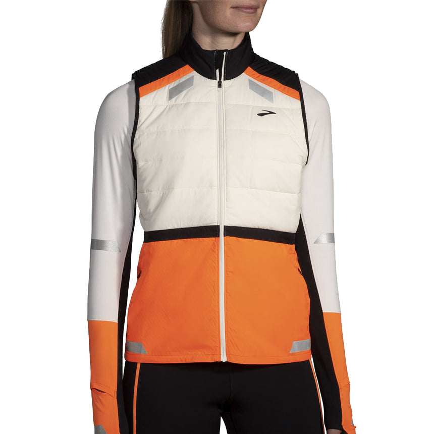 Brooks Run Visible 2.0 Insulated Women's Running Vest - Ecru/Fluoro Flash/Black