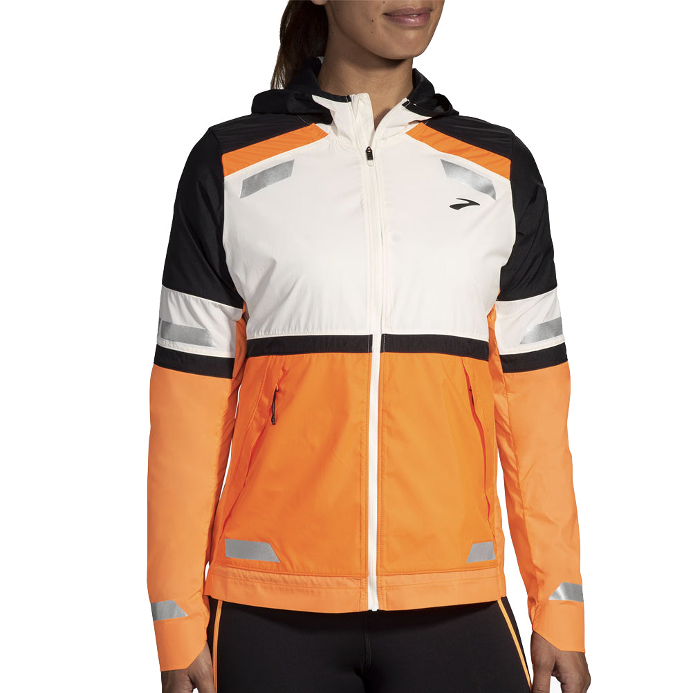 Brooks Run Visible 2.0 Women's Running Jacket - Ecru/Fluoro Flash/Black