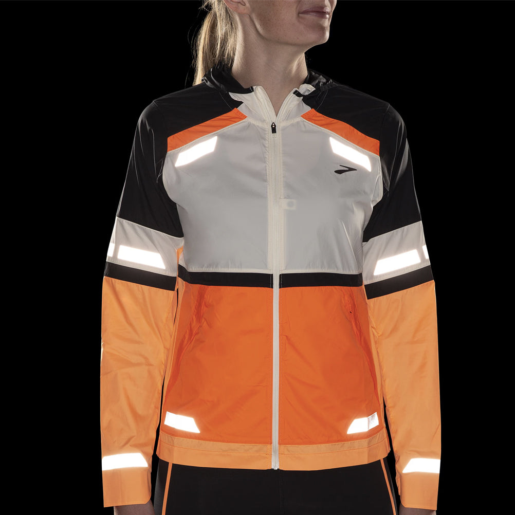 Brooks Run Visible 2.0 Women's Running Jacket - Ecru/Fluoro Flash/Black