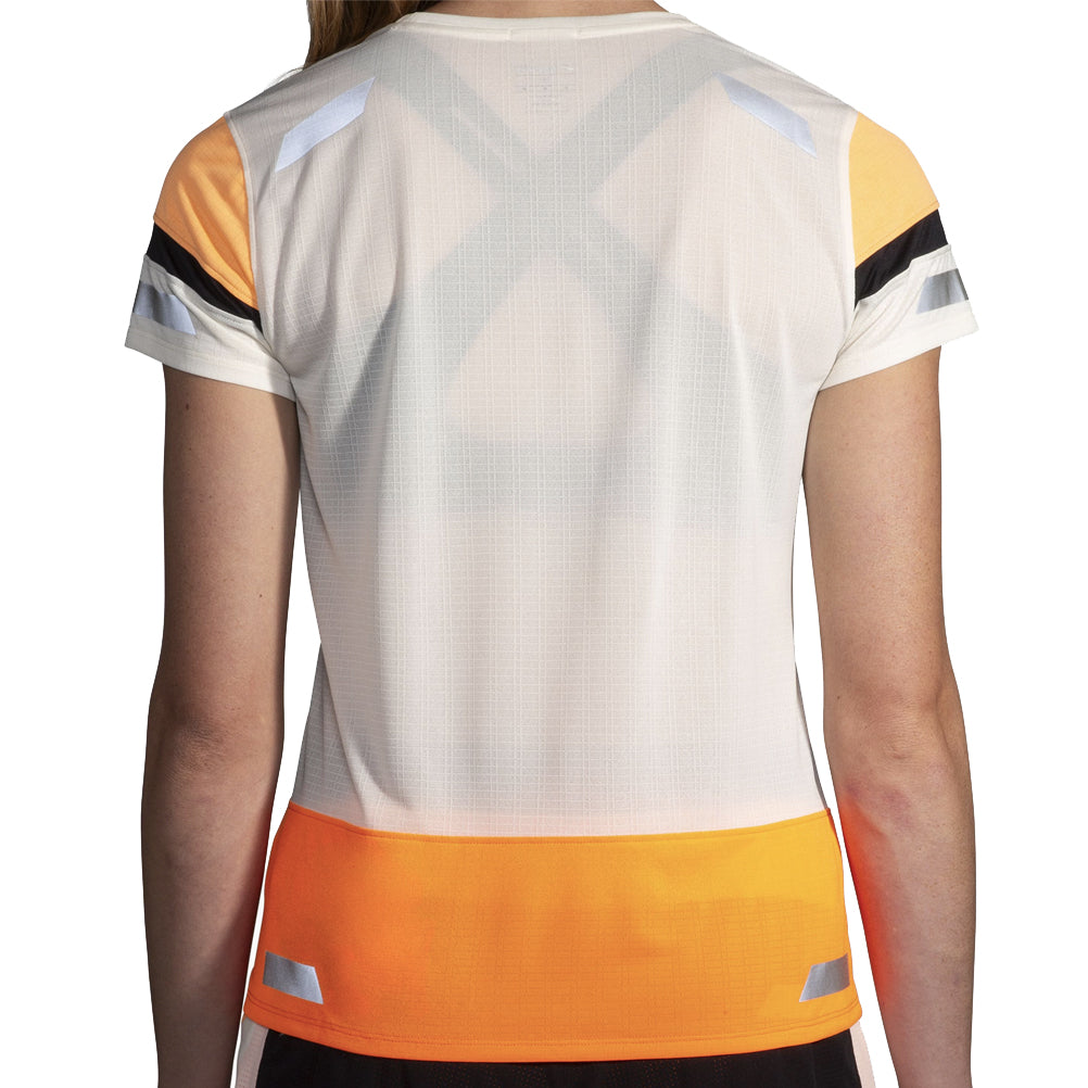 Brooks Run Visible 2.0 Short Sleeve Women's Running Tee - Ecru/Fluoro Flash/Black