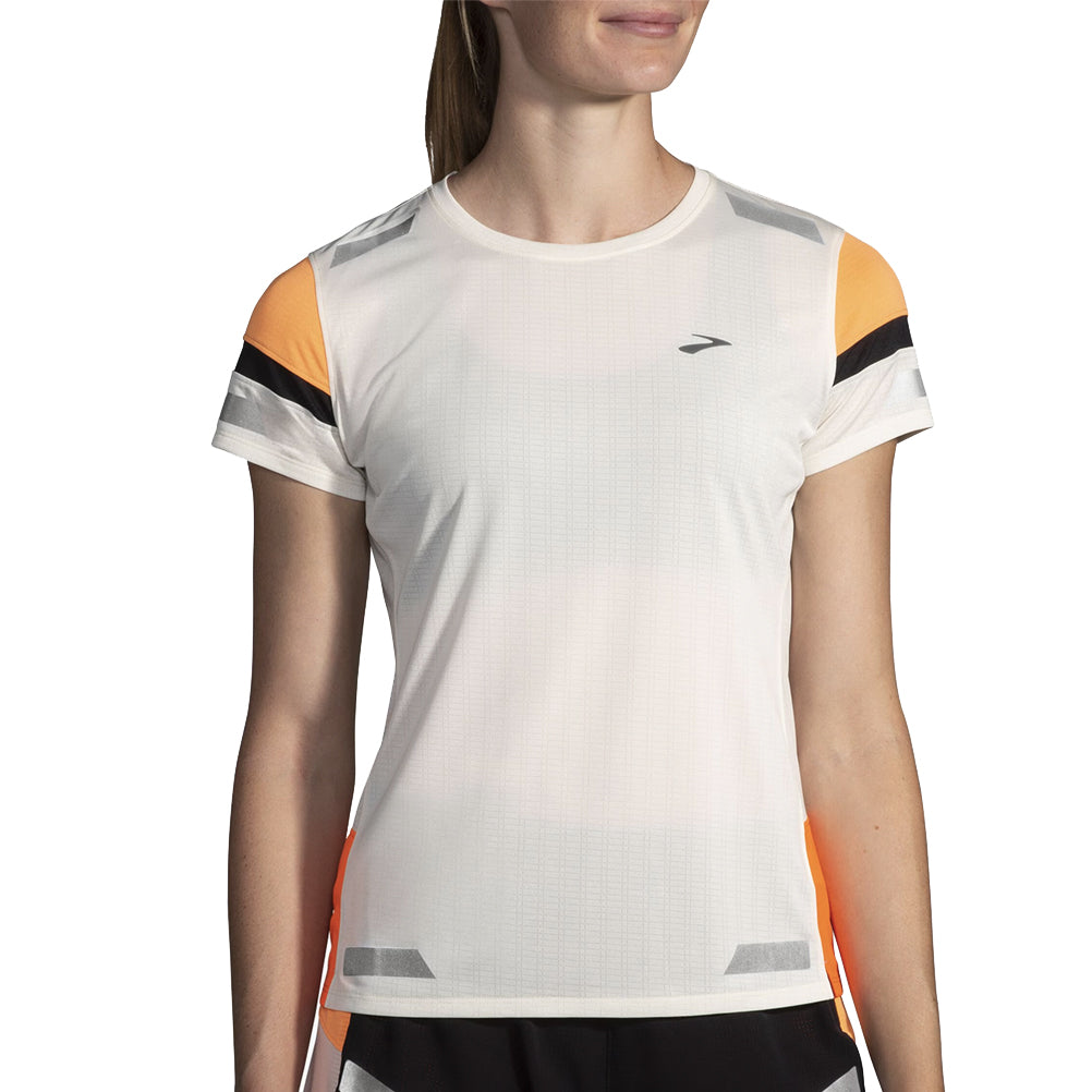 Brooks Run Visible 2.0 Short Sleeve Women's Running Tee - Ecru/Fluoro Flash/Black