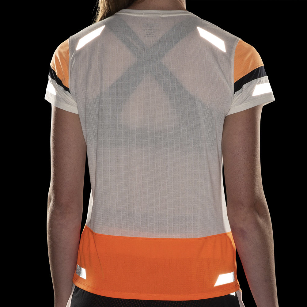 Brooks Run Visible 2.0 Short Sleeve Women's Running Tee - Ecru/Fluoro Flash/Black