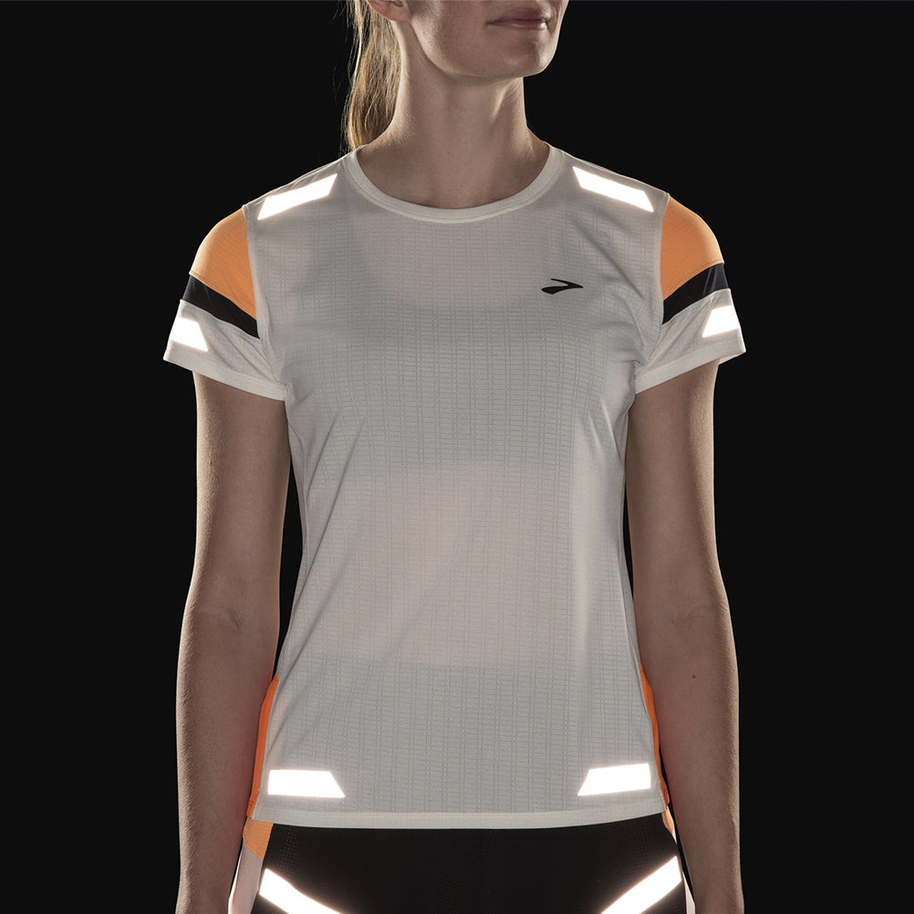 Brooks Run Visible 2.0 Short Sleeve Women's Running Tee - Ecru/Fluoro Flash/Black