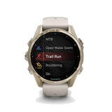 Garmin Fēnix® 8 AMOLED 43 mm Running Watch - Sapphire, Soft Gold with Fog grey/dark sandstone silicone band